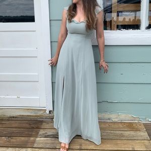 Bhldn Diana Sage green mint gown ruffle slit med